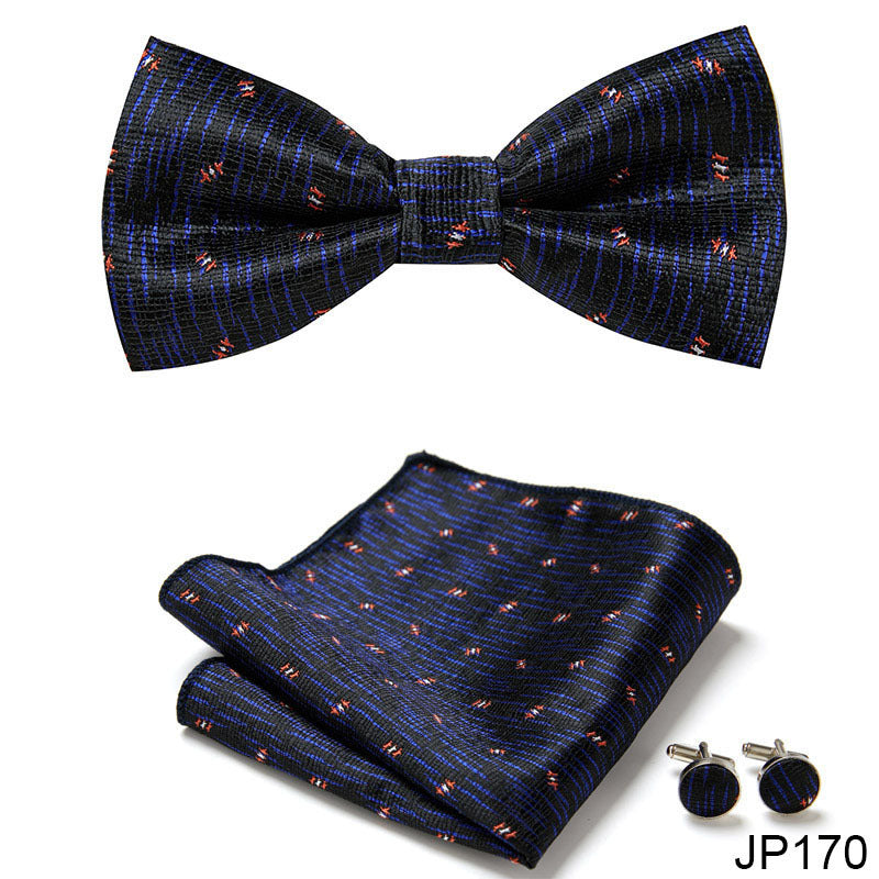 Men's Formal Bow Tie Handkerchief and Cuff links Set