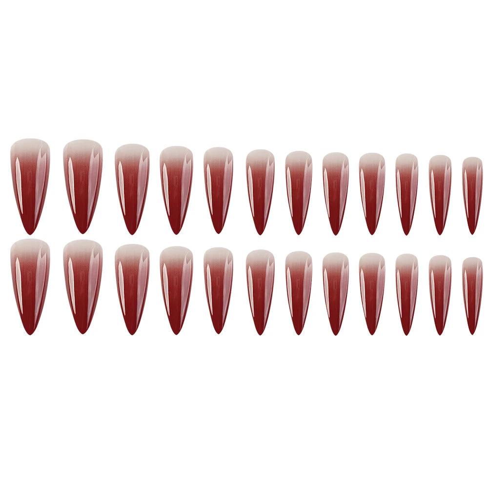 Foreign Trade Hot Selling Wearable Nail Sticker Elegant White Drop Shape Wine Red Gradient Fake Nail Patch Nails by GJG Denim