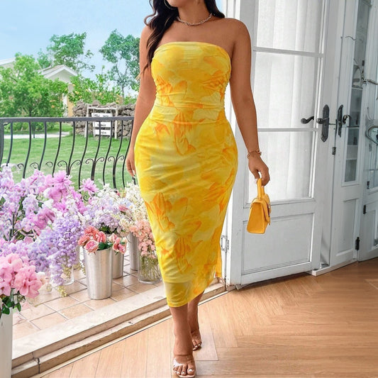 Strapless Women's Clothing Sexy Print Dress