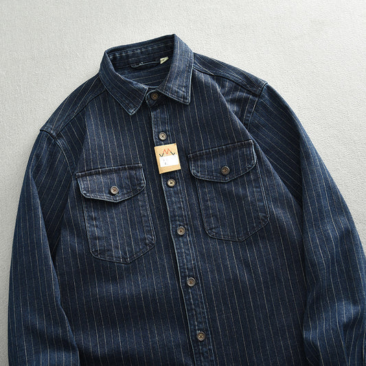 Striped Denim Shirt Men's Business Shirt Coat