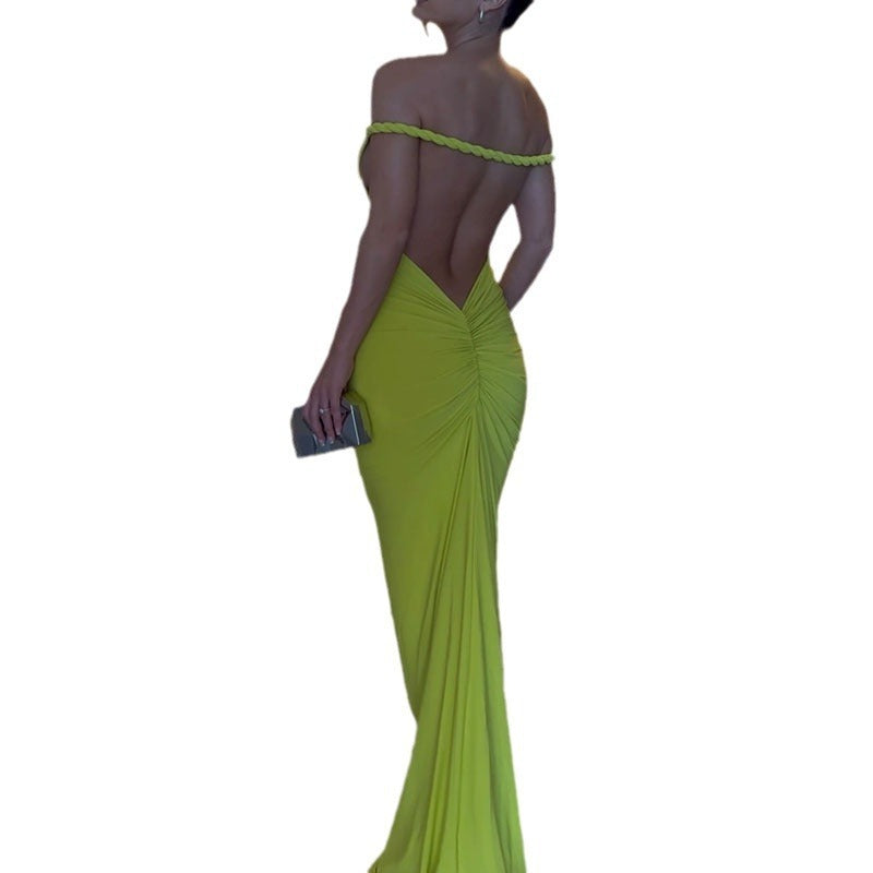 Halter Backless Pleating Sheath Dress