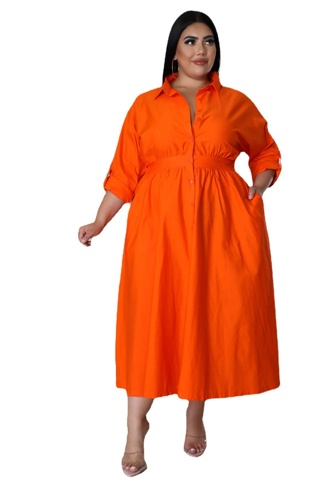 Fashion Plus Size Women's dress long V-neck