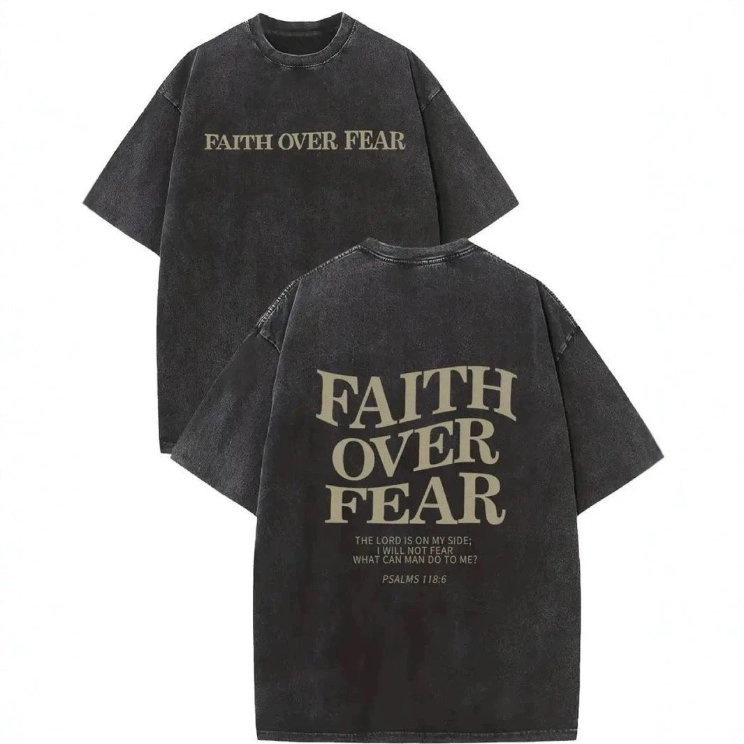 Faith Is Better Than Fear Men And Women Batik Retro Trendy T-shirt by GJG Denim