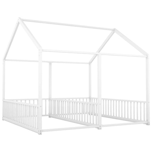 Metal Twin Size House Platform Beds, Two Shared Beds, White by GJG Denim