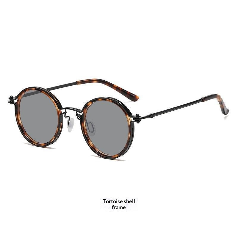 Mens Round-Frame Punk-Style Metal Sunglasses