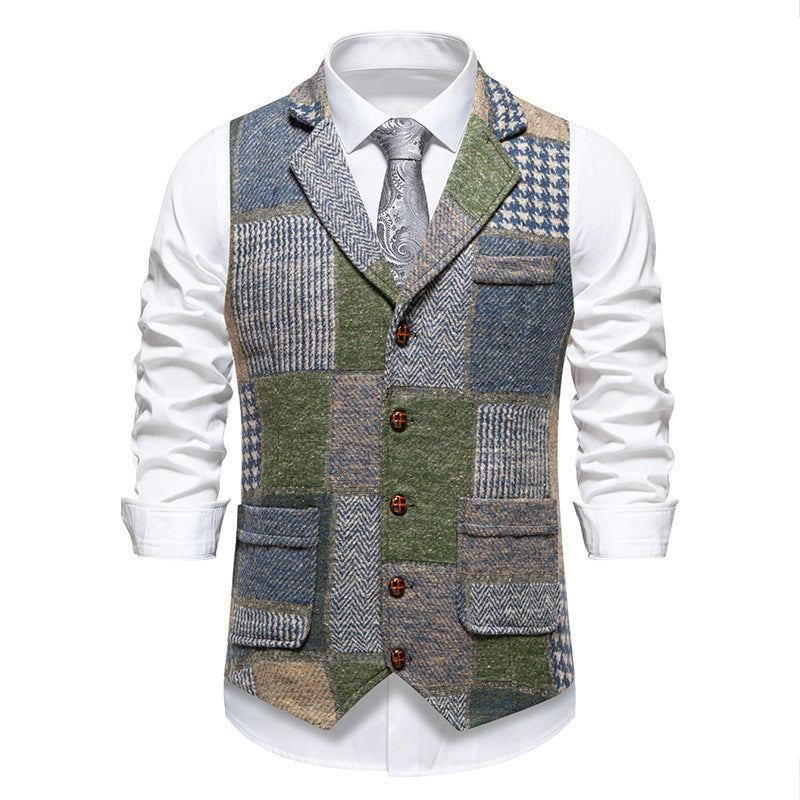 Men's Retro Patchwork Lapel Suit Vest
