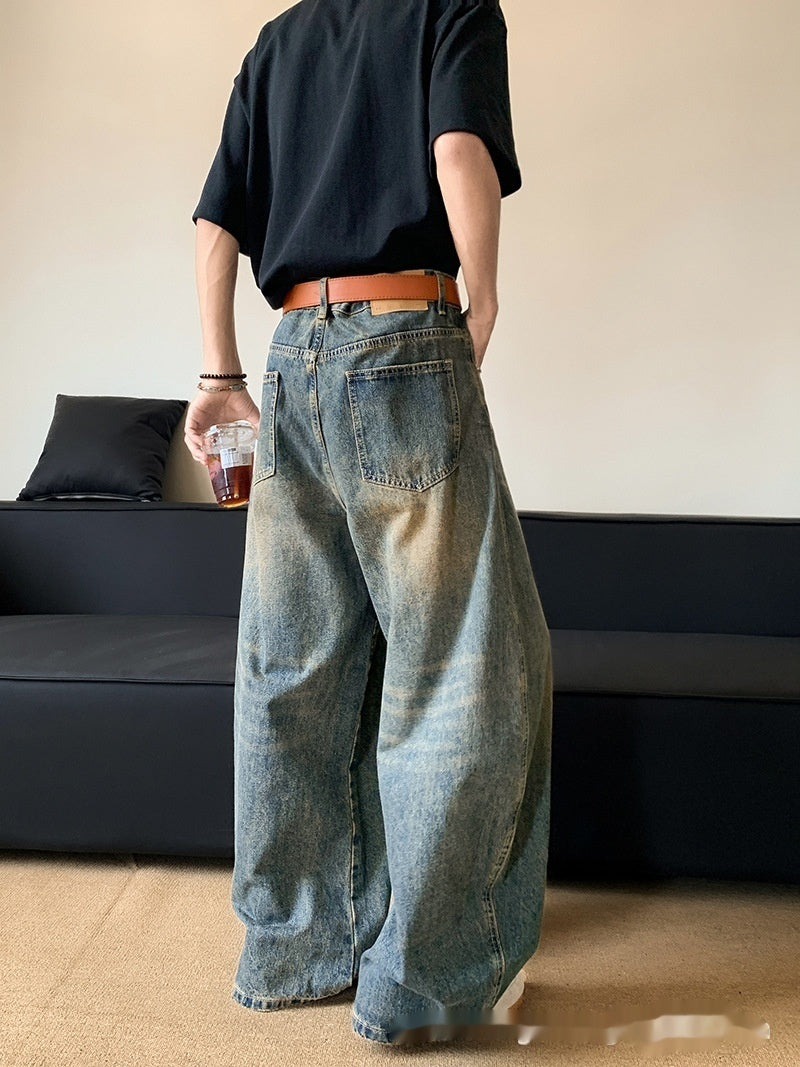 Men's Retro Distressed Machete Denim Slimming Wide-leg Jeans