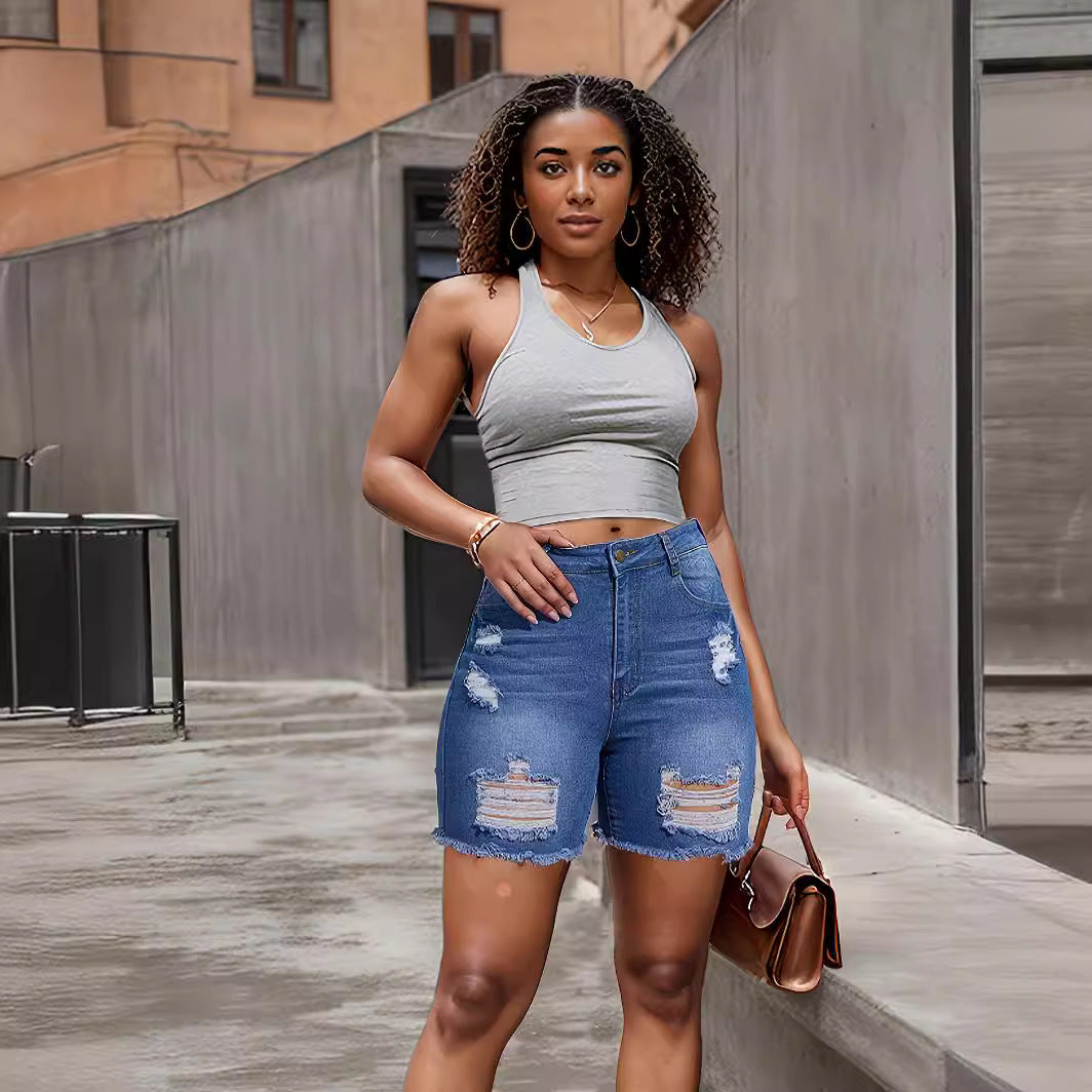 Ripped Denim Shorts