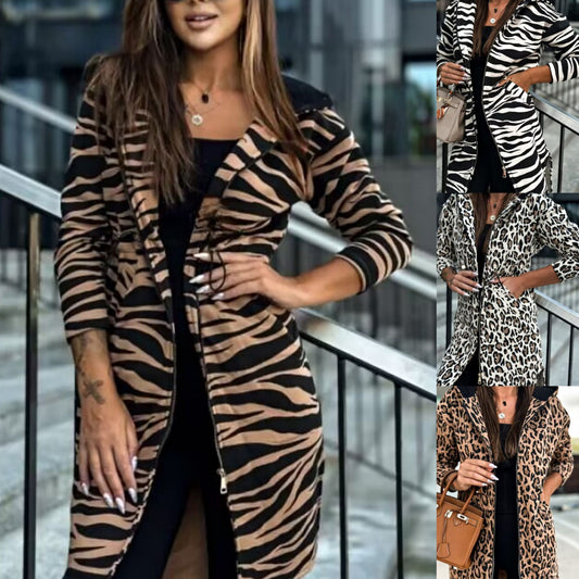 Women's Long-sleeved Hooded Printed Trench Coat