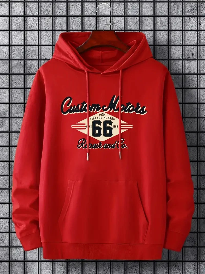 Men's Number 66 Printed Casual Hooded Pullover Sweater
