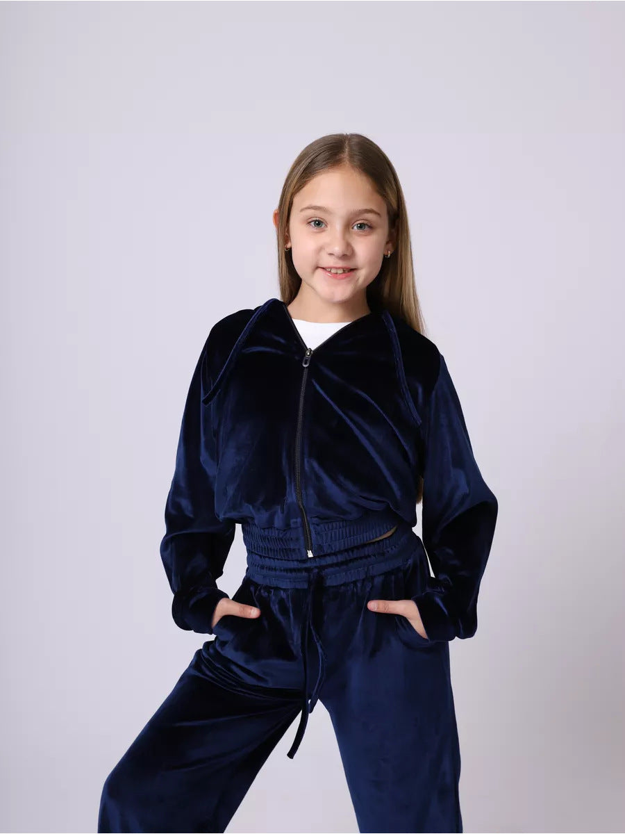Girls' Sports Cap Velvet Casual Sweatshirt Two-piece Set