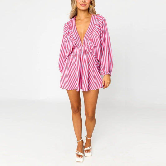 Shirt Slimming Casual Loose Deep V Wide Leg Short romper by GJG Denim