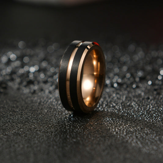 Men's Tungsten Steel Rose Gold Black Ring