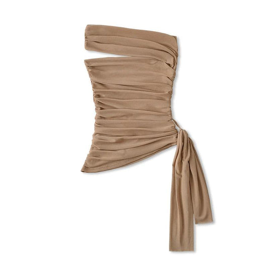 Korean-style Off-shoulder Mesh Top With An Irregular Hem And No Sleeves by GJG Denim