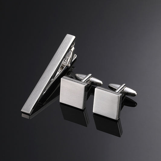 Gold Silver Black Square Brushed Tie Clip And Cufflinks