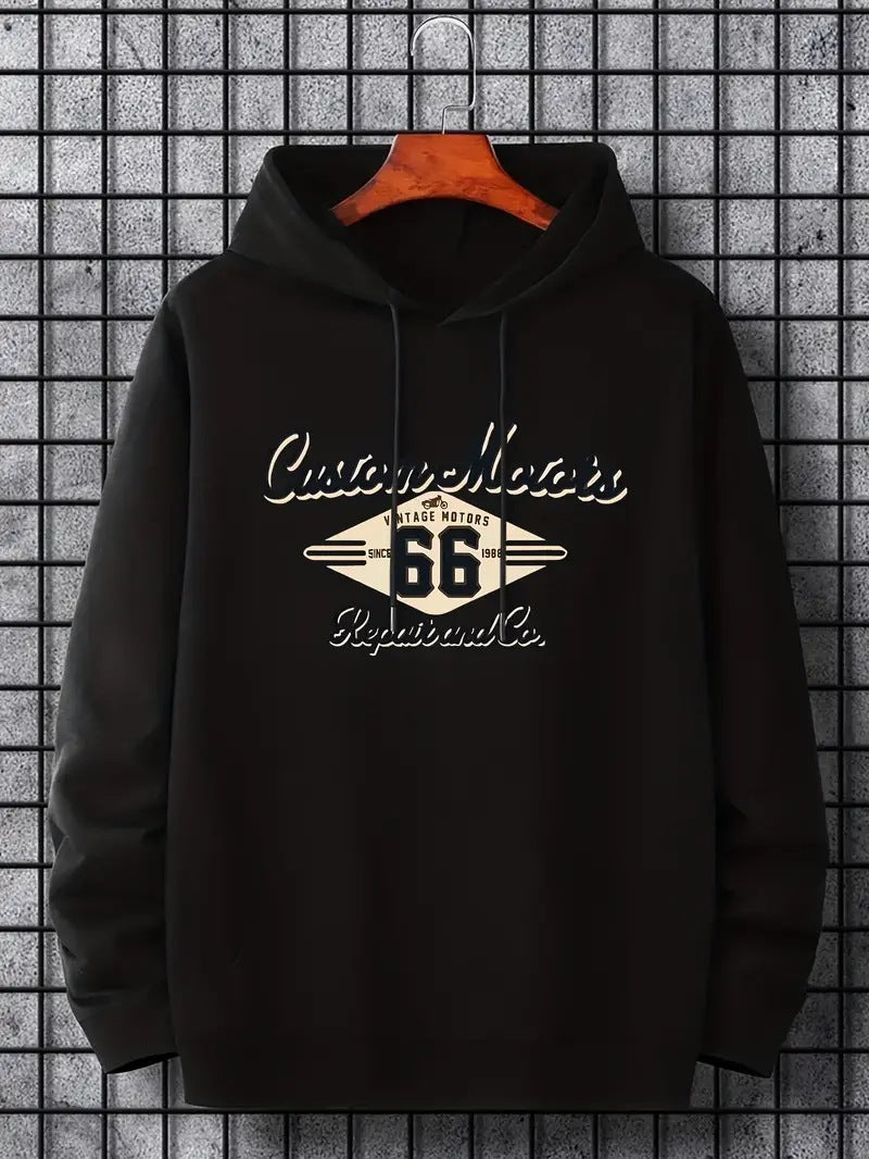 Men's Number 66 Printed Casual Hooded Pullover Sweater