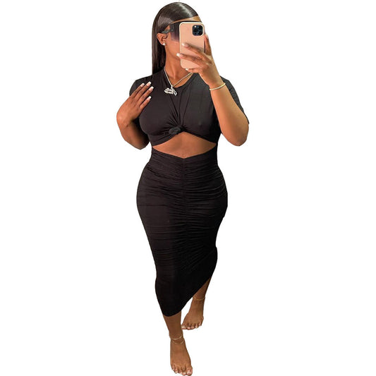 Ruched Short Sleeve Dress Set