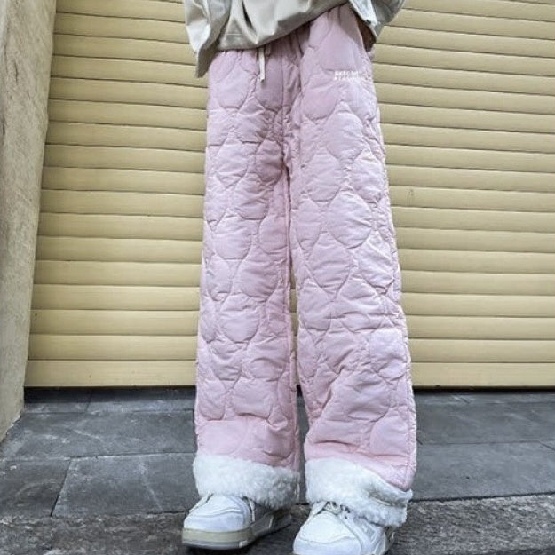 Winter Cotton-padded Waterproof Patchwork Lambskin Cotton Pants