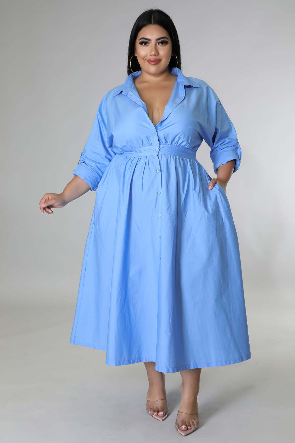 Fashion Plus Size Women's dress long V-neck