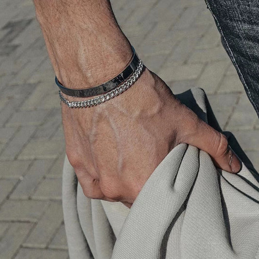 S925 Sterling Silver Personality Cuban Link Chain Men's Bracelet