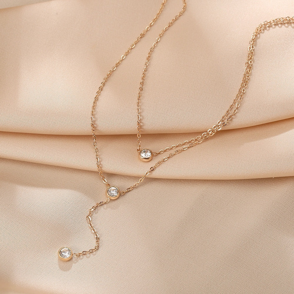 Single rhinestone Zircon Tassel Titanium Steel Necklace For Women