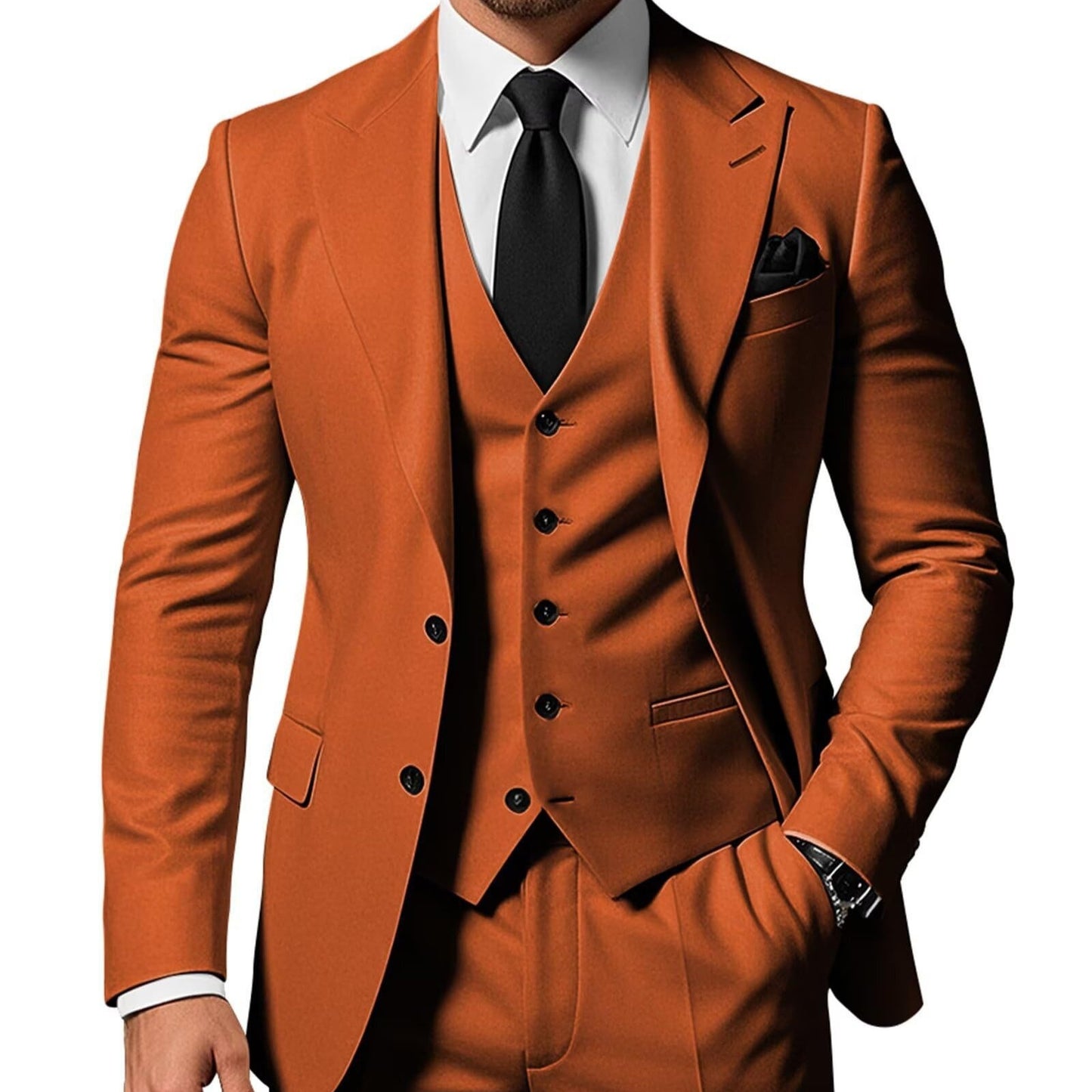Men's Solid Color 2-piece Buckle Casual Jacket Vest Pants Suit