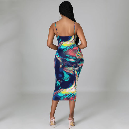 Fashion Sexy Digital Print Suspender Dress