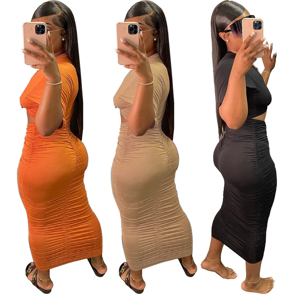Ruched Short Sleeve Dress Set
