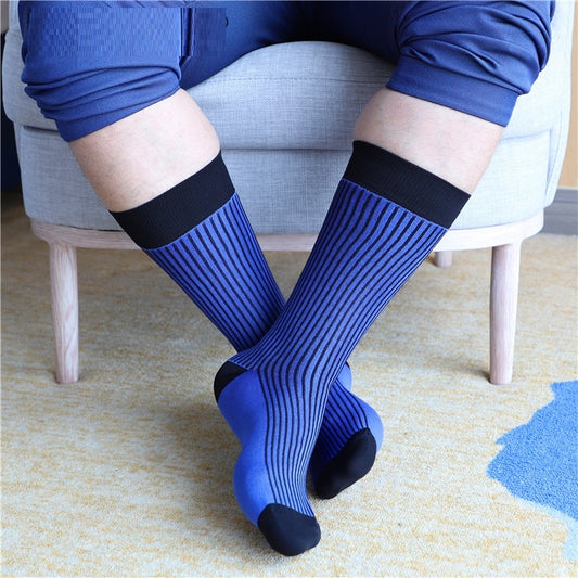 Men's Blue Striped Mid-calf Business Socks