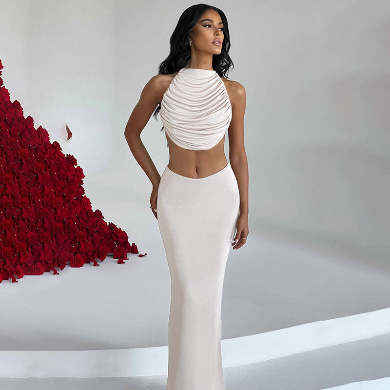 Sleeveless Halter Long Skirt Set