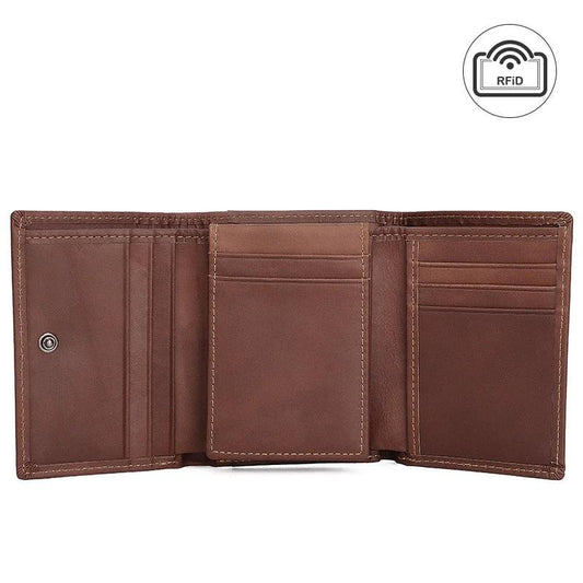 Men's RFID Anti-theft Swiping Multiple Card Slots Short Vintage Leather Wallet by GJG Denim