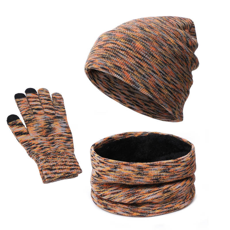 Men's Knitted Three-piece Beanie Scarf and Touch Screen Gloves