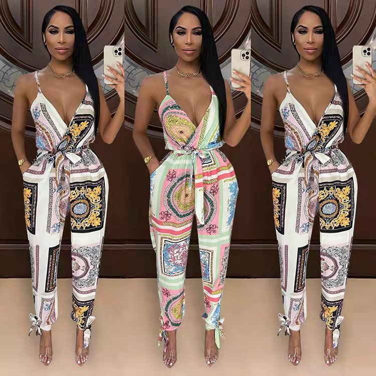 Women's Fashion Street Print Suspender Bodysuit