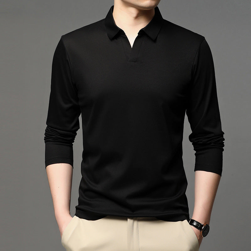 Men's Solid Color Casual Cotton Lapel Long Sleeve Shirt
