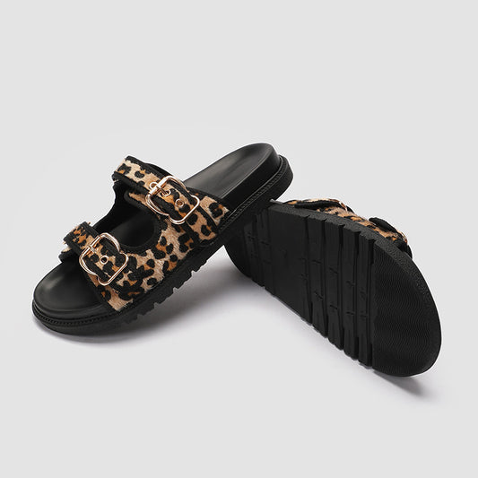 Animal Print Round Toe Flat Bottom Slippers by GJG Denim