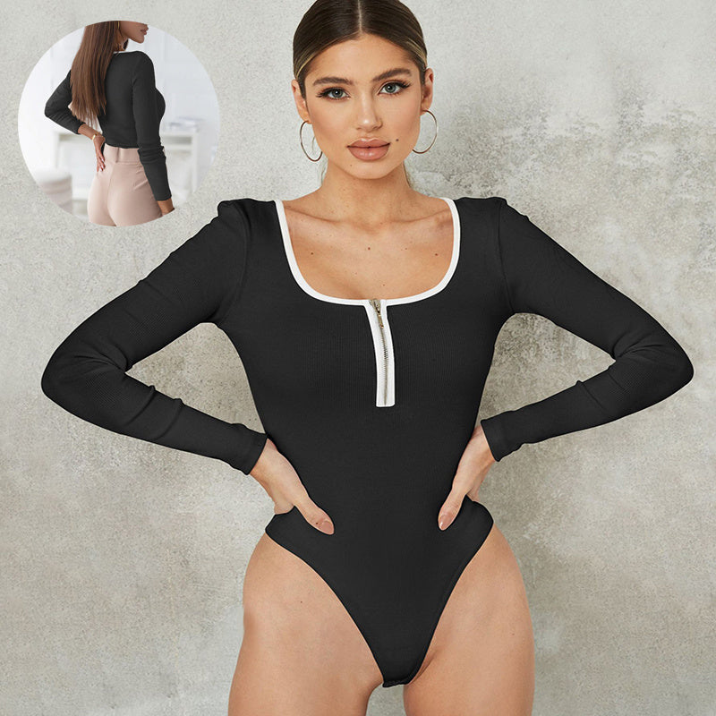 Tight Long Sleeve Jumpsuit Fashion Square Neck Zipper Thread Innner Corset Body Shaper Clothing For Dress Slim Sports Yoga Fitness body suit
