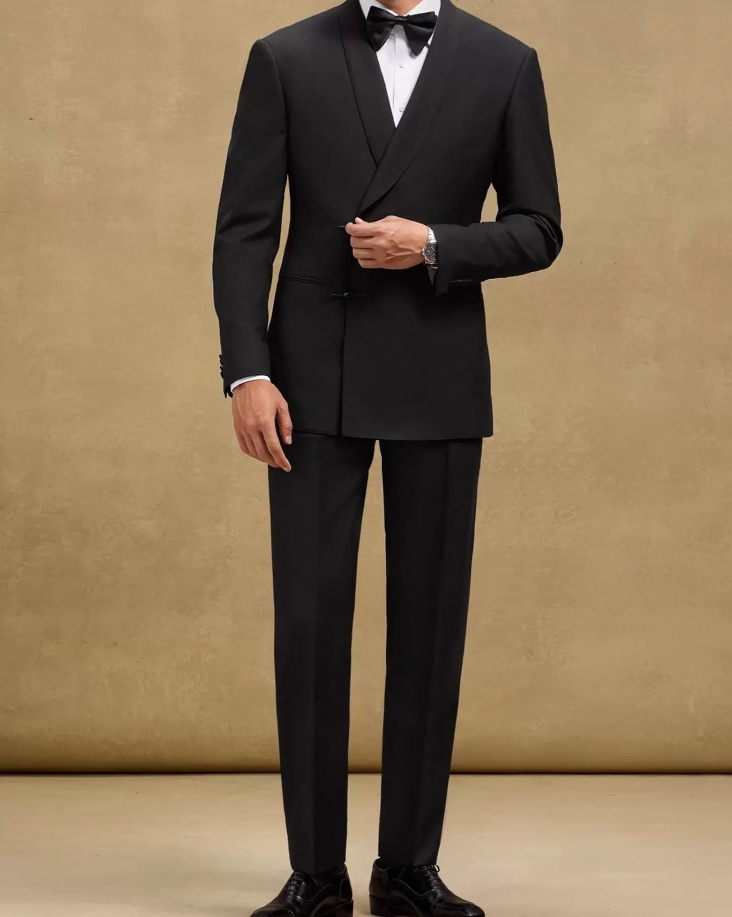 Men's Retro Solid Color Collar Two-piece Suit