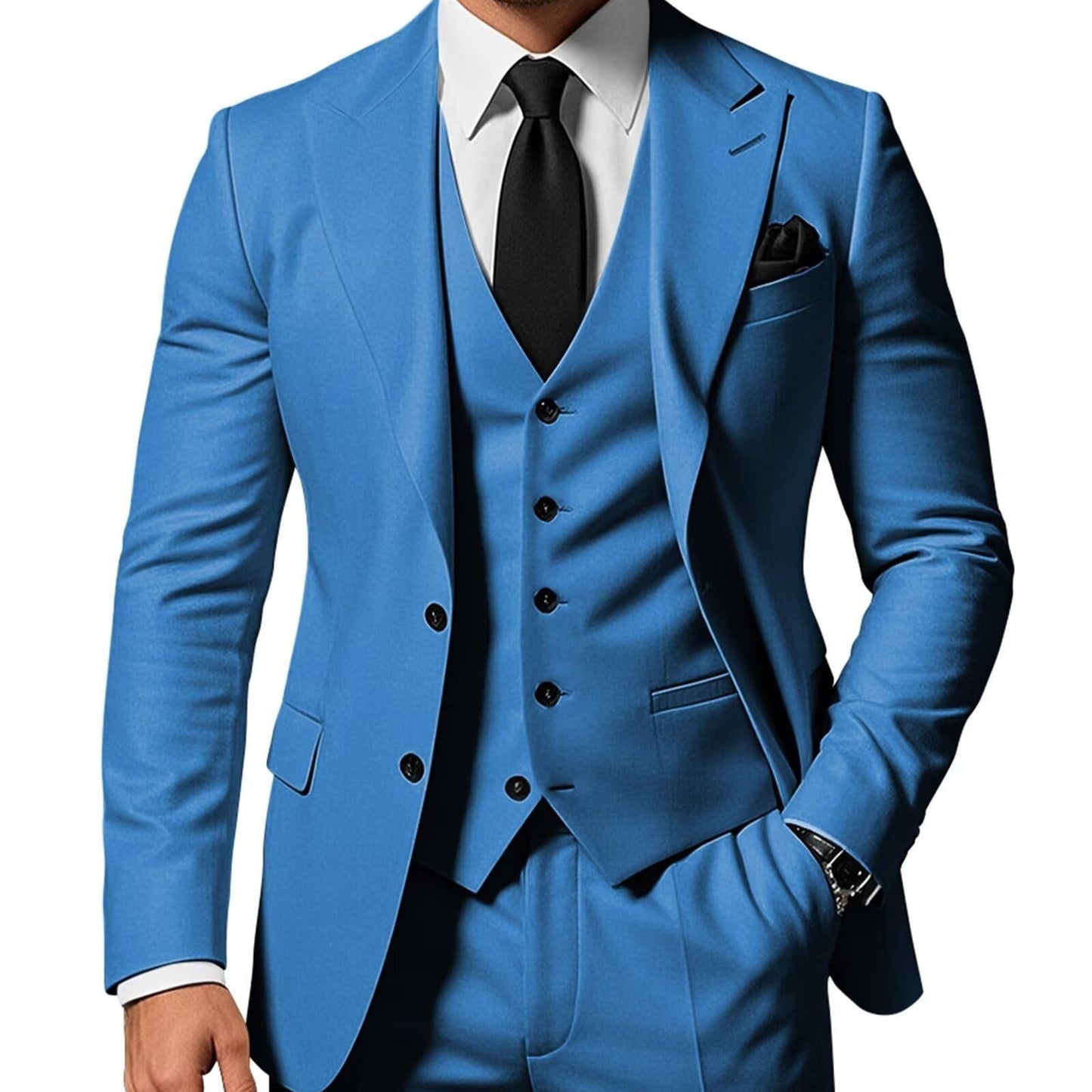 Men's Solid Color 2-piece Buckle Casual Jacket Vest Pants Suit