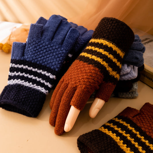 Fleece-lined Knitted Wool Cold-proof Gloves For Men