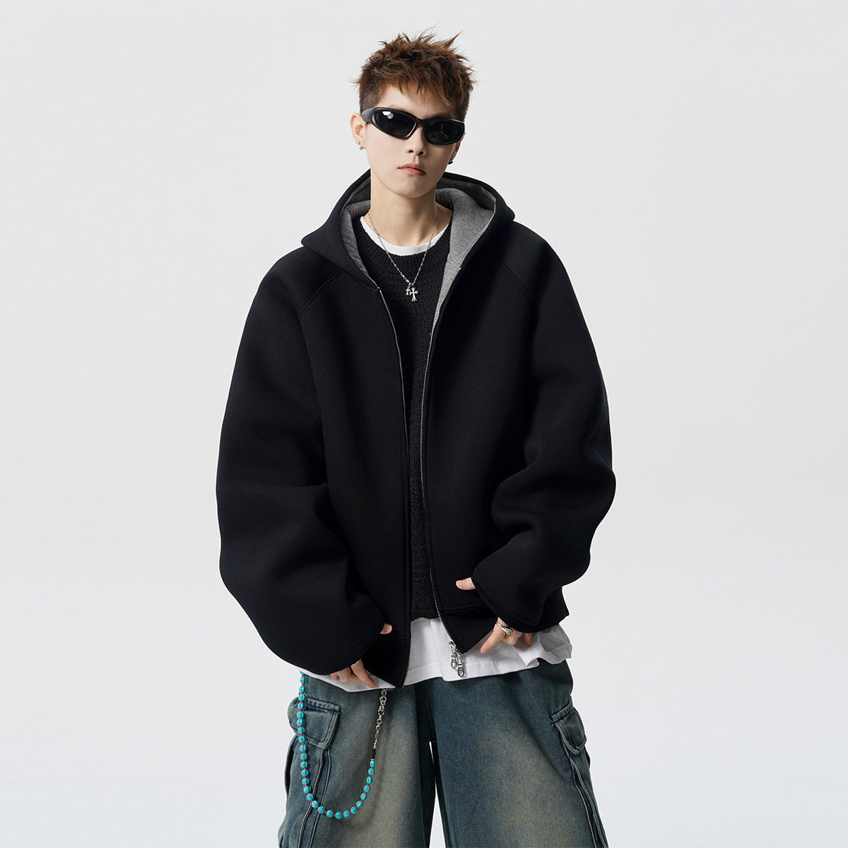 Men's Zipper Hooded Cardigan Sweater