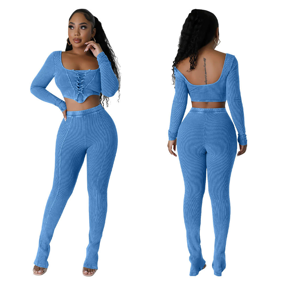 Square Collar Skinny Pants Two-piece Suit