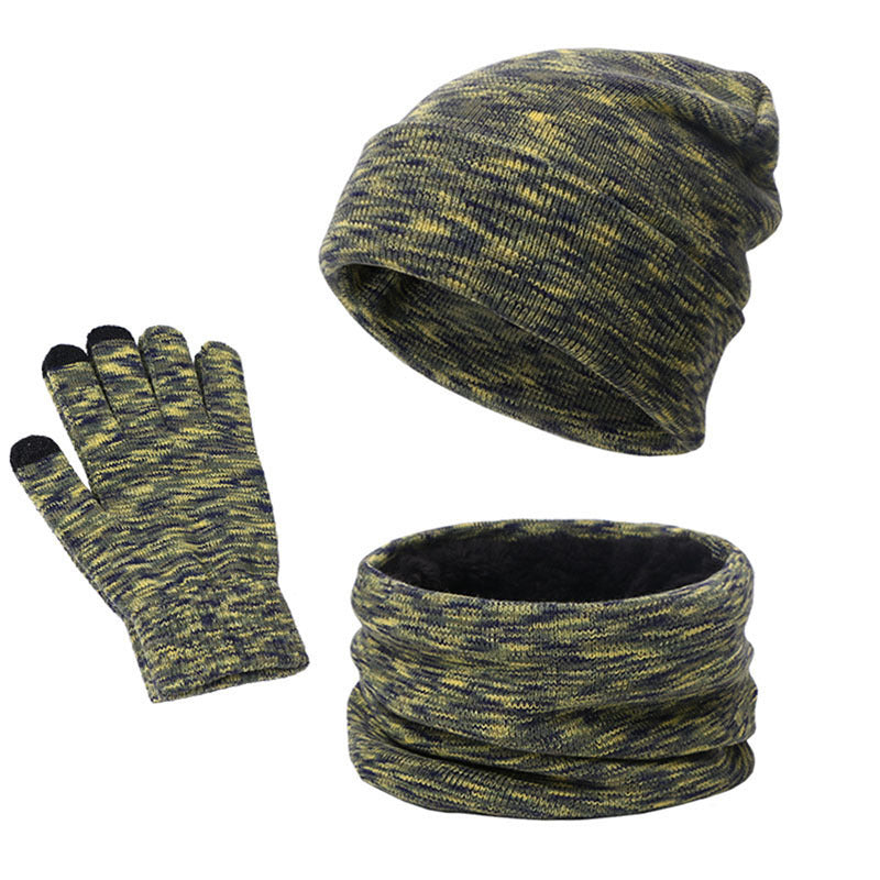 Men's Knitted Three-piece Beanie Scarf and Touch Screen Gloves
