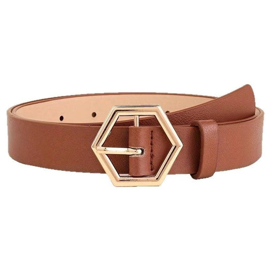 Women's Hexangular Star Irregular Gold Buckle PU Belt by GJG Denim