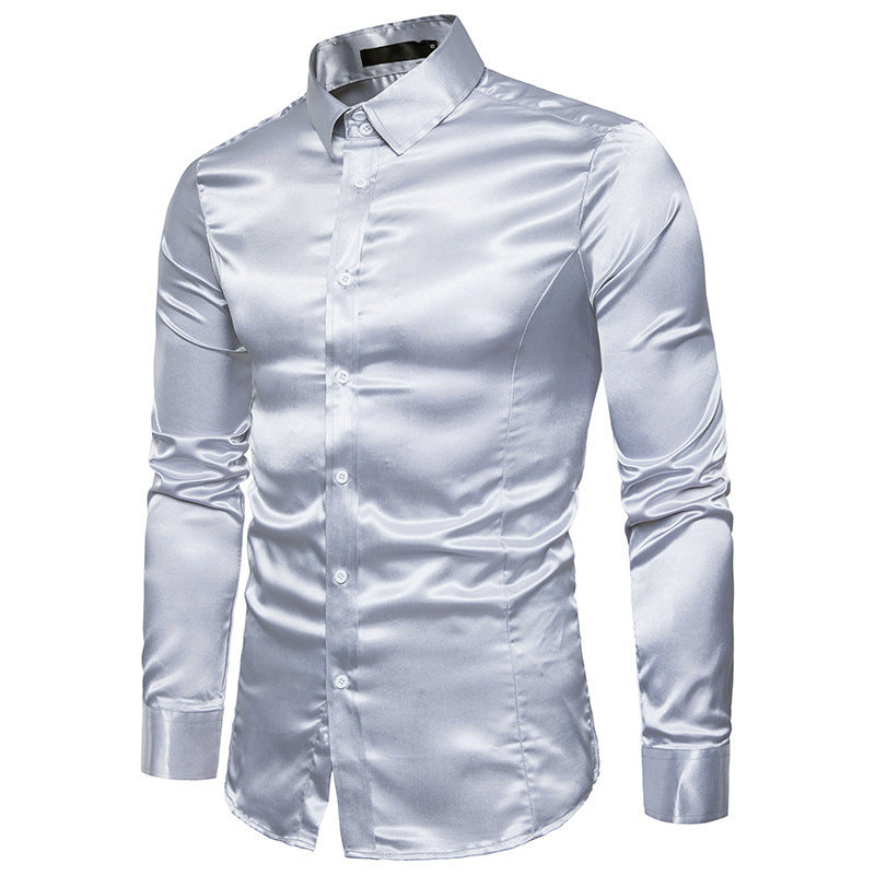 Men's Casual Fashion Silky Long Sleeve Shirts
