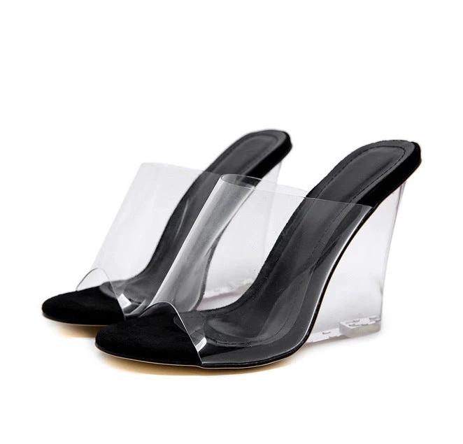 Sexy Transparent Crystal Wedge Women's Shoes High Heels Mules by GJG Denim