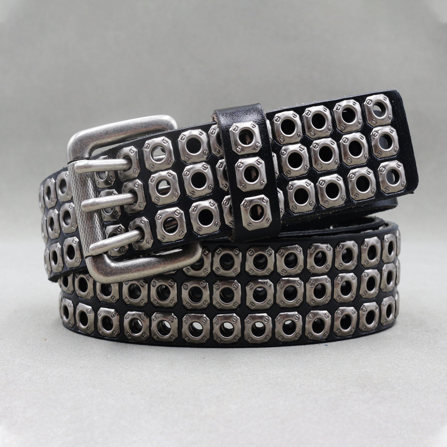 Men's Punk Eyelet Hollow-out Rivets Real Cowhide Belt