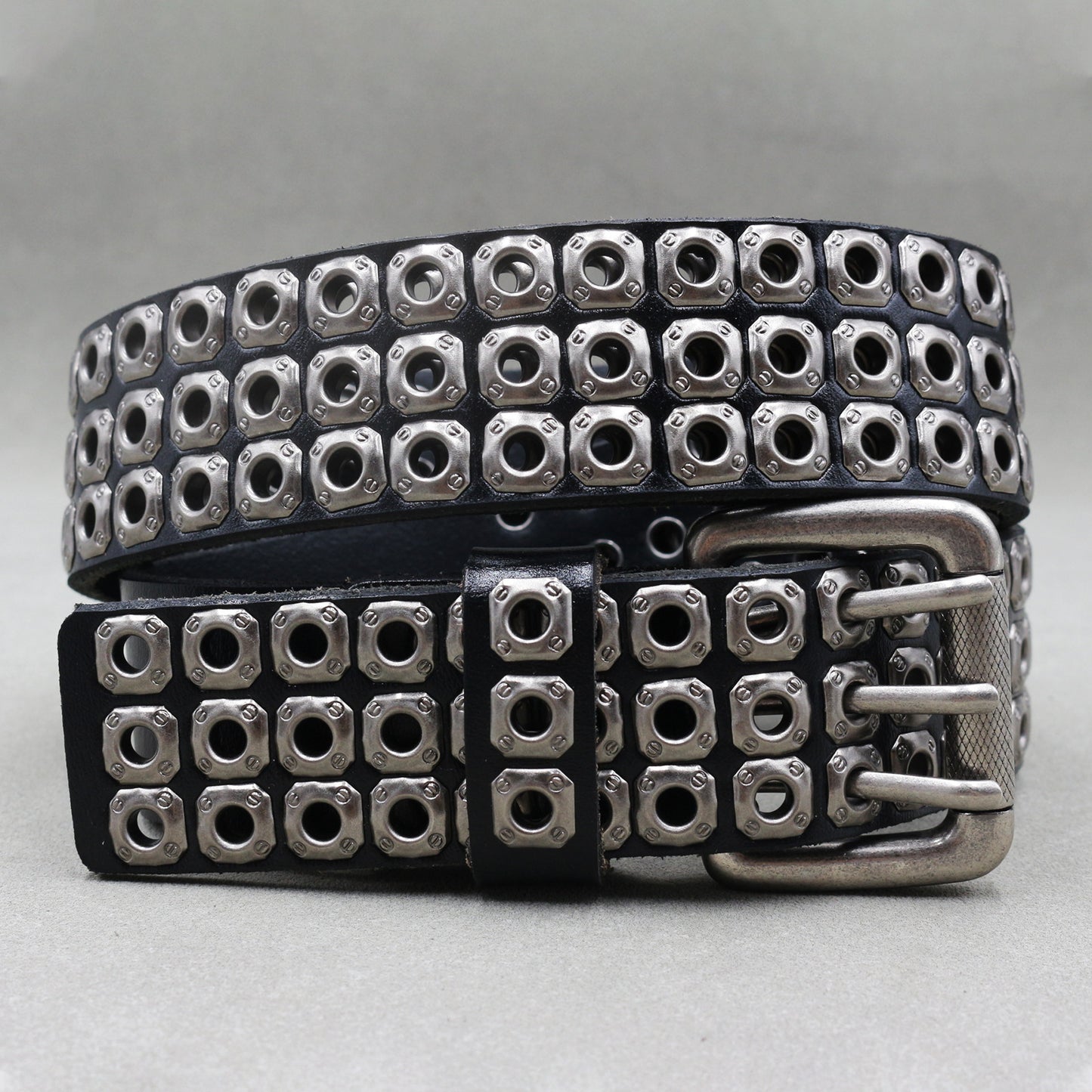 Men's Punk Eyelet Hollow-out Rivets Real Cowhide Belt