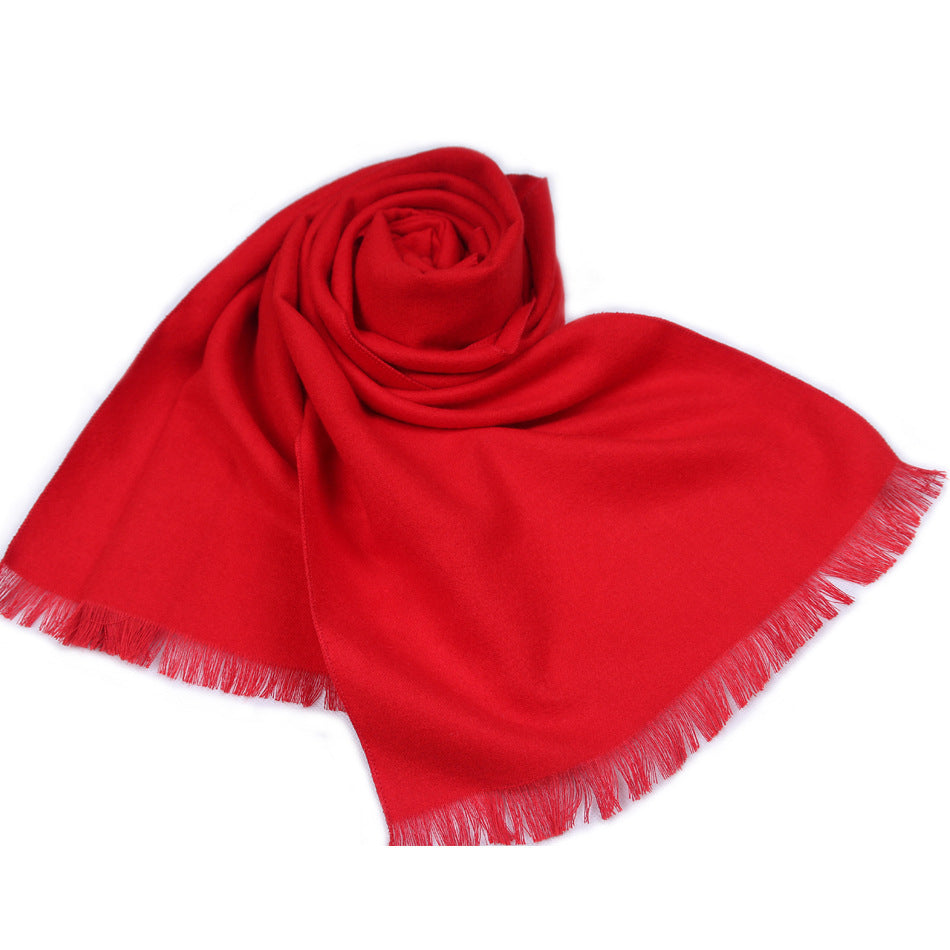 Men's Solid Color Double-sided Velvet Tassel Scarf For Men