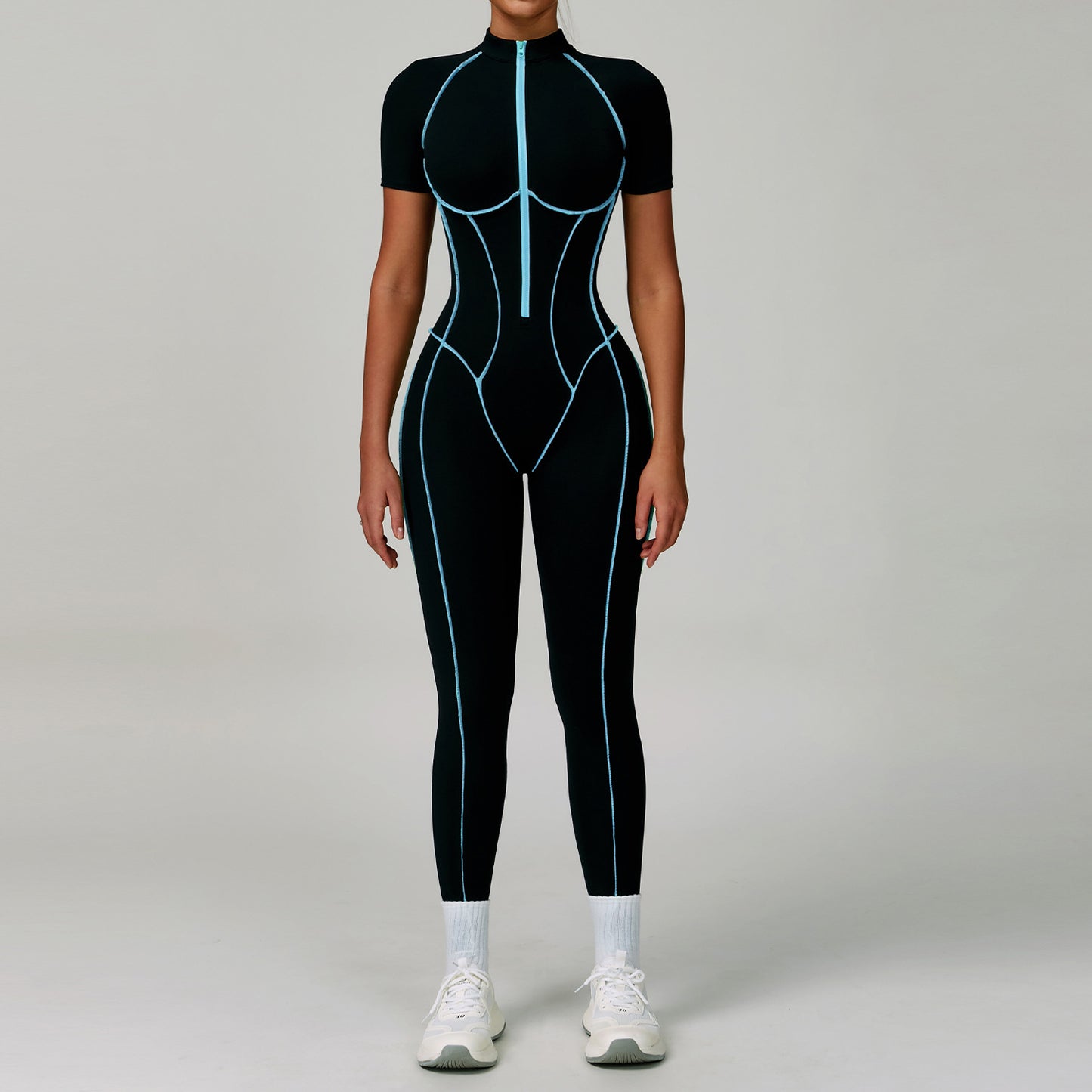 Contrast Color Yoga Workout Clothes Hollow-out Beauty Back Tight Jumpsuit