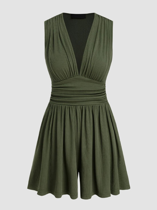 Ruched Plunge Sleeveless Romper by Lady Ros